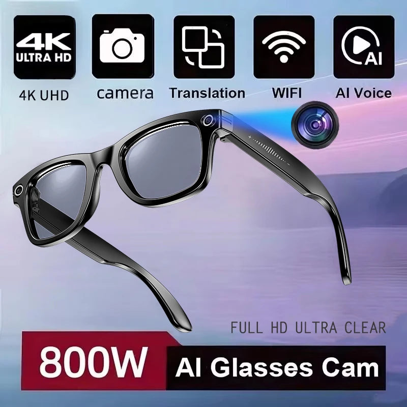 Lunettes Intelligentes AI Caméra 800W - Verres Photochromiques Traduction Smart Enregistrement Vidéo Étanches