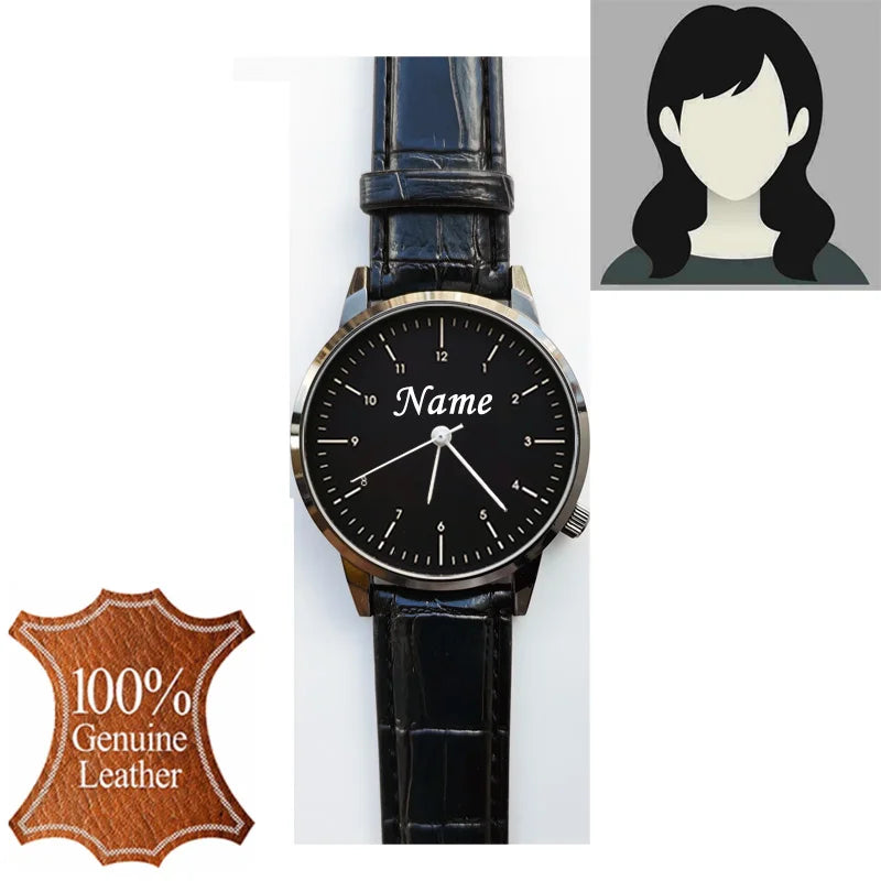 Montre Personnalisée Gravée Homme Femme - Étanche 3ATM Nom Logo sur Mesure - Cadeau Unique