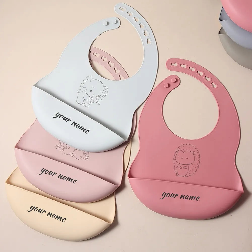 Bavoir Silicone Bébé Personnalisé Prénom - Alimentaire Motif Cartoon | Panda Bleu