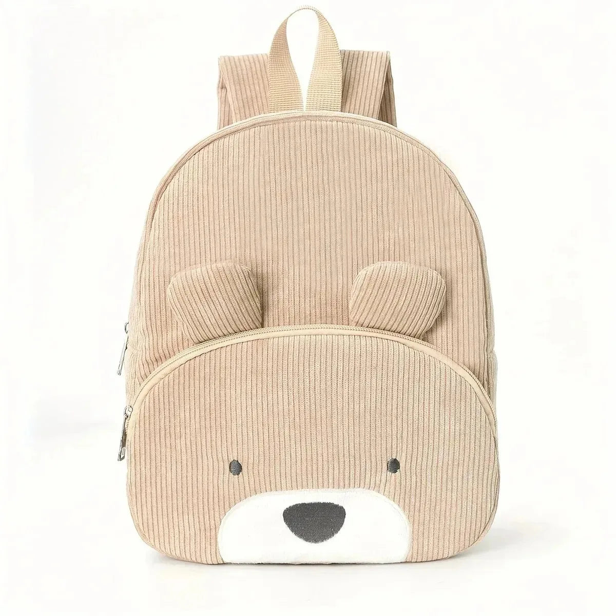 Sac à Dos Velours Côtelé Personnalisé Brodé - Ours Cartoon Grande Capacité - Rentrée Maternelle