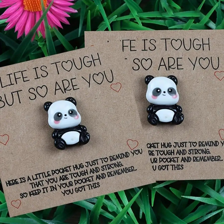 Porte-clés Panda Résine avec Carte Pocket Hug - Cadeau Motivant Citation Inspirante Amis & Famille