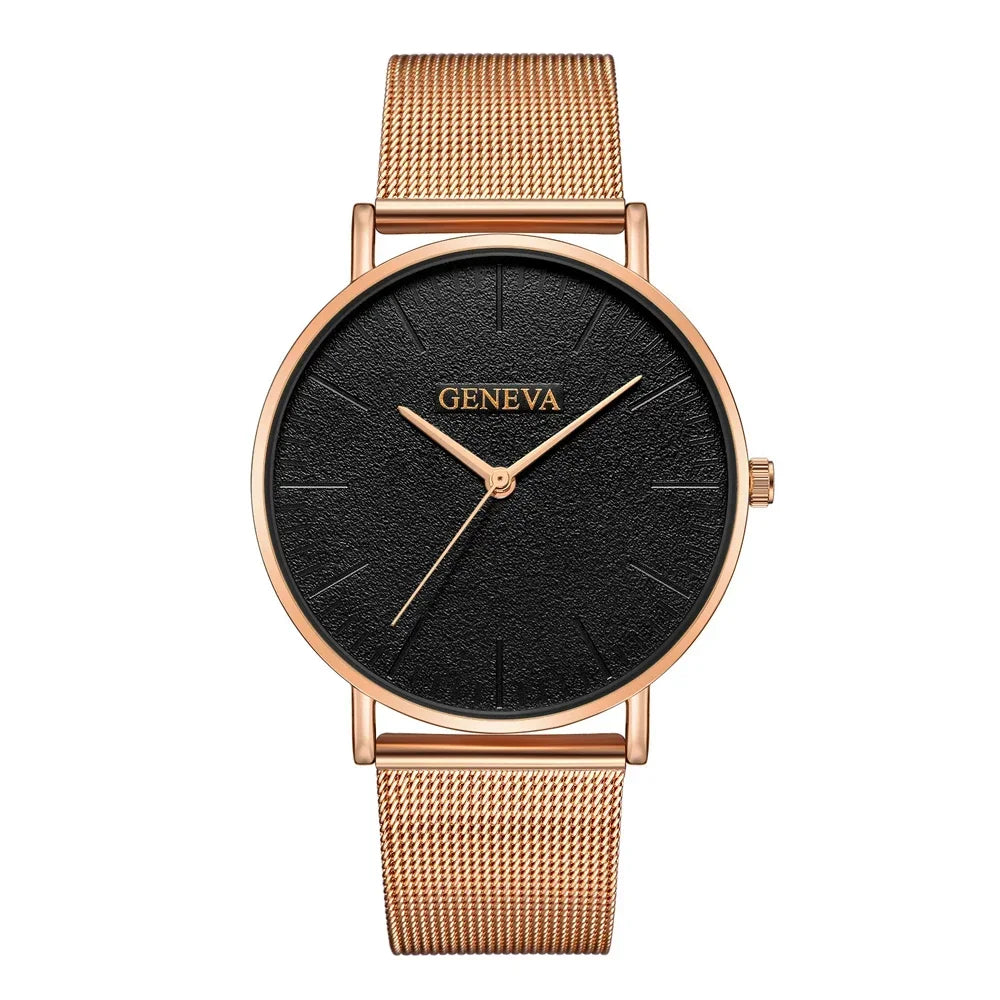 Montre Femme Vintage Quartz - Bracelet Acier Or Rose - Cadran Classique Élégant Casual
