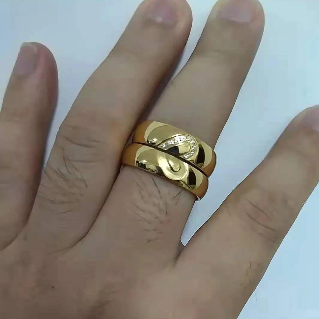 Alliances Mariage Couple Cœur Or 18K Plaqué CZ - Bagues Assorties Homme Femme Fiançailles