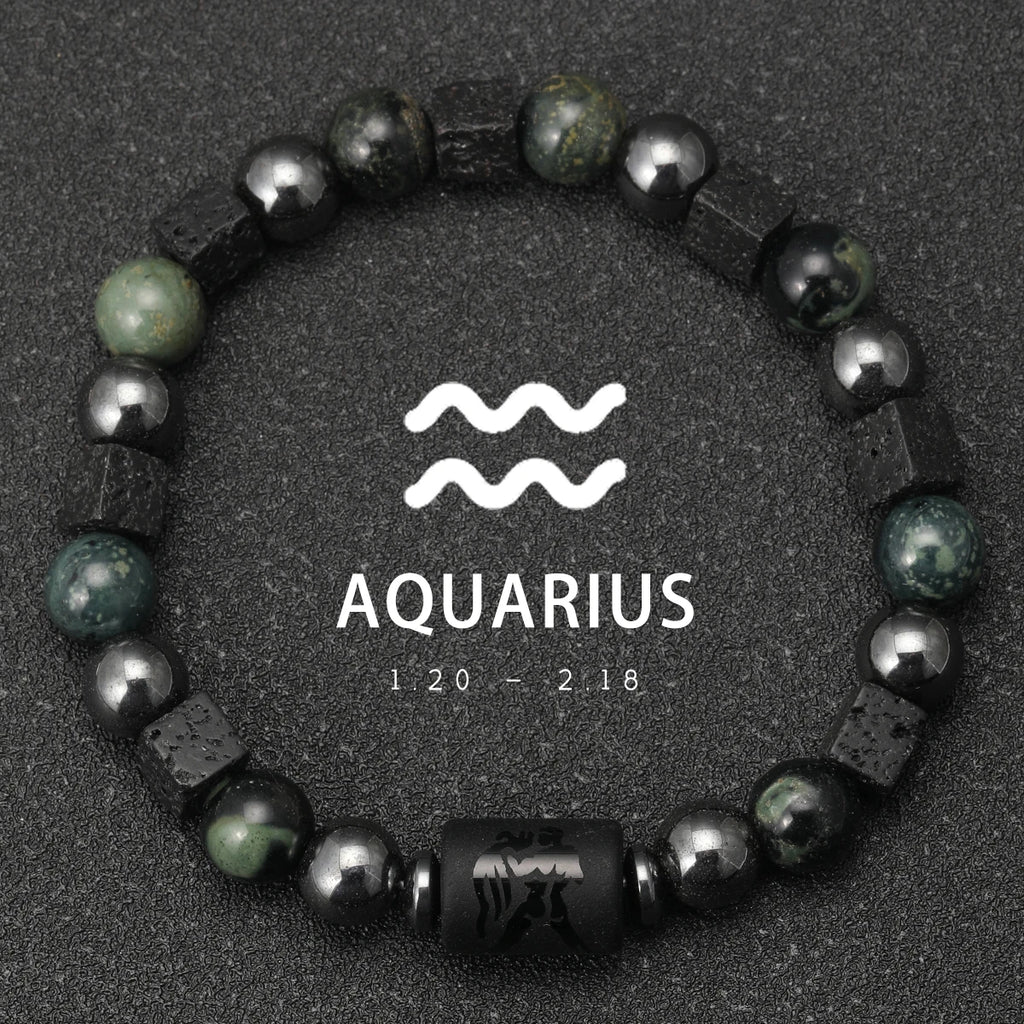 Bracelet Signe Astrologique Pierres Naturelles - 12 Signes Zodiaque Verseau Cancer Vierge Poissons Bijou Unisexe