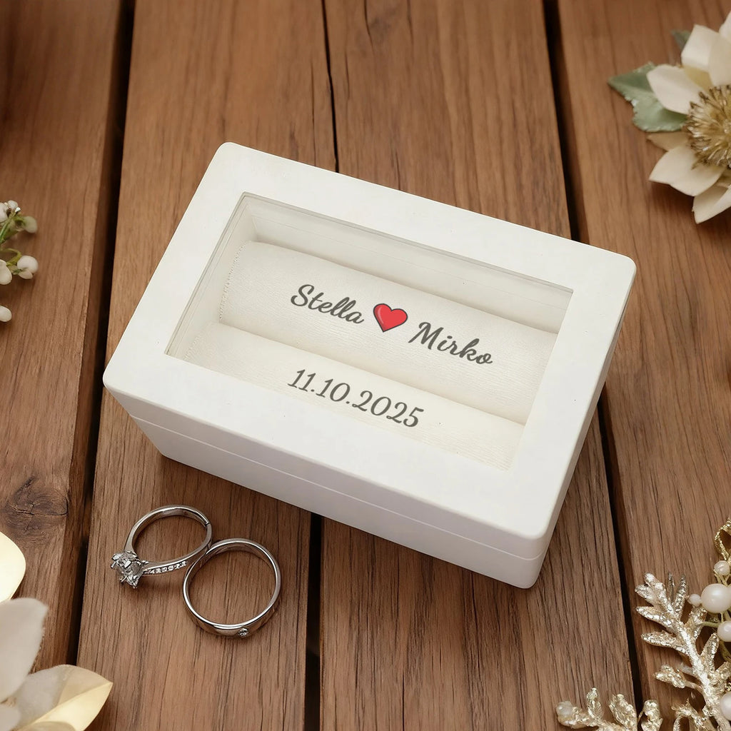 Coffret Alliances Personnalisé Blanc Gravure Prénoms - Cérémonie Mariage