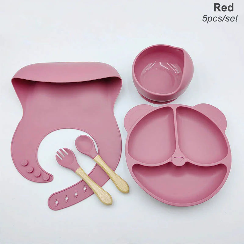 Set Vaisselle Silicone Bébé Personnalisé 8 Pièces - Assiette Bol Tasse Bavoir Prénom