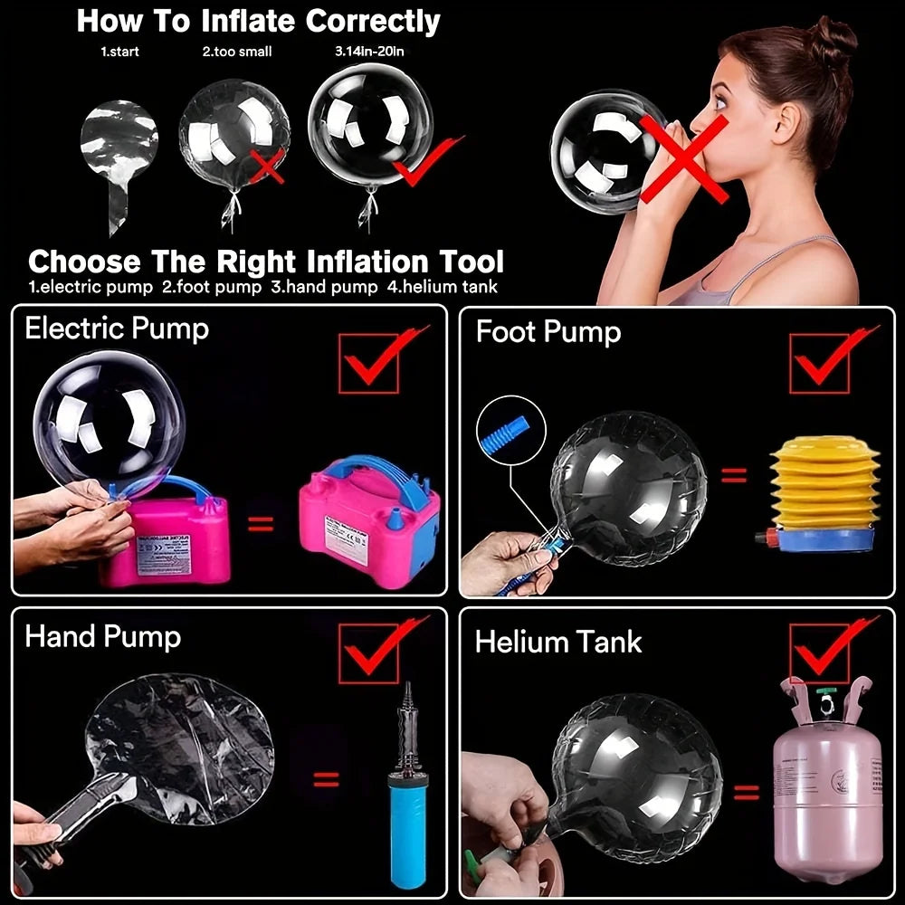 Ballons LED Bobo Transparents Lumineux 50cm Guirlande 3m - Lot 5 Pièces Décoration