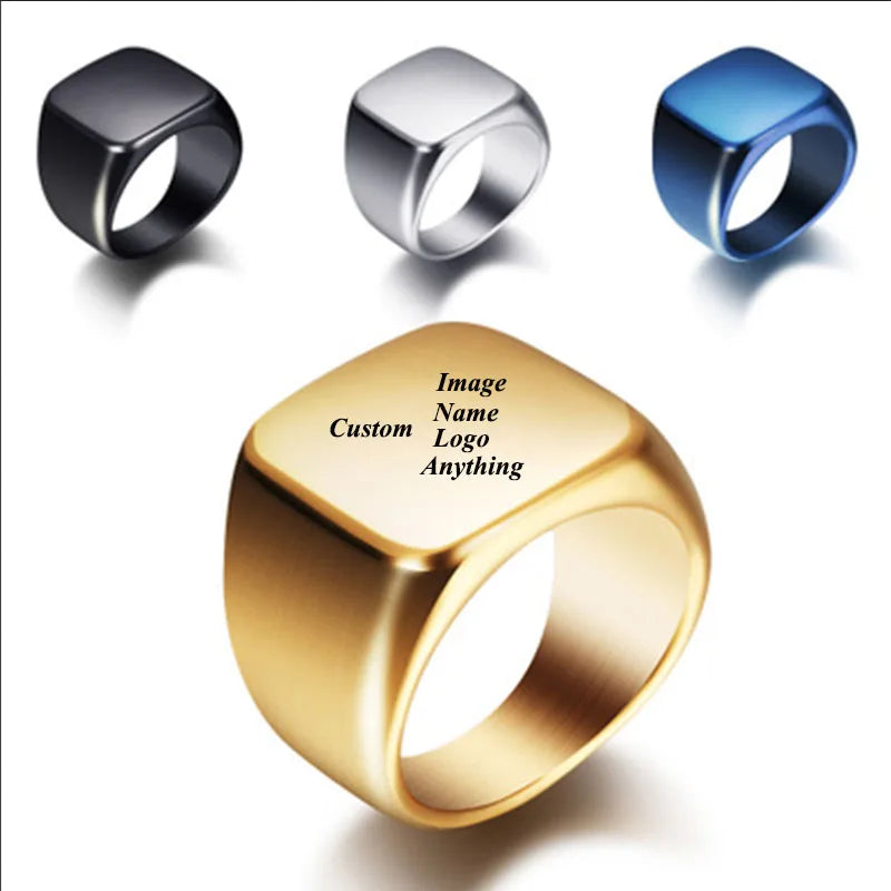 Bague Personnalisée Gravure Laser Prénom Photo Logo - Acier Inoxydable Homme Femme Couple Famille