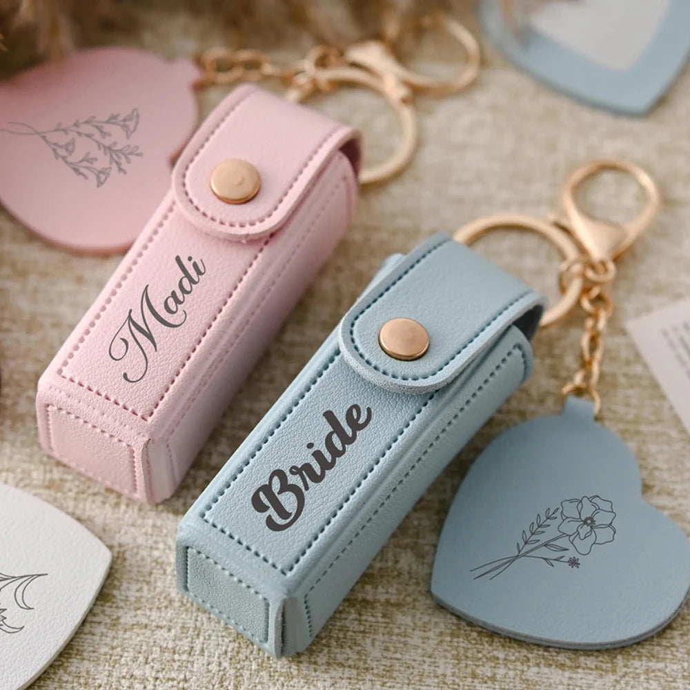 Étui Rouge à Lèvres Personnalisé Miroir Porte-Clés - Cadeau Demoiselle d'Honneur