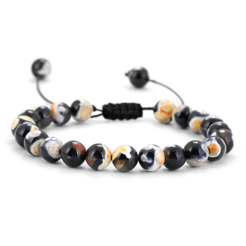 Bracelet Pierre de Lave et Œil de Tigre 8mm - Corde Tressée Ajustable Yoga Guérison Unisexe Bijou Spirituel