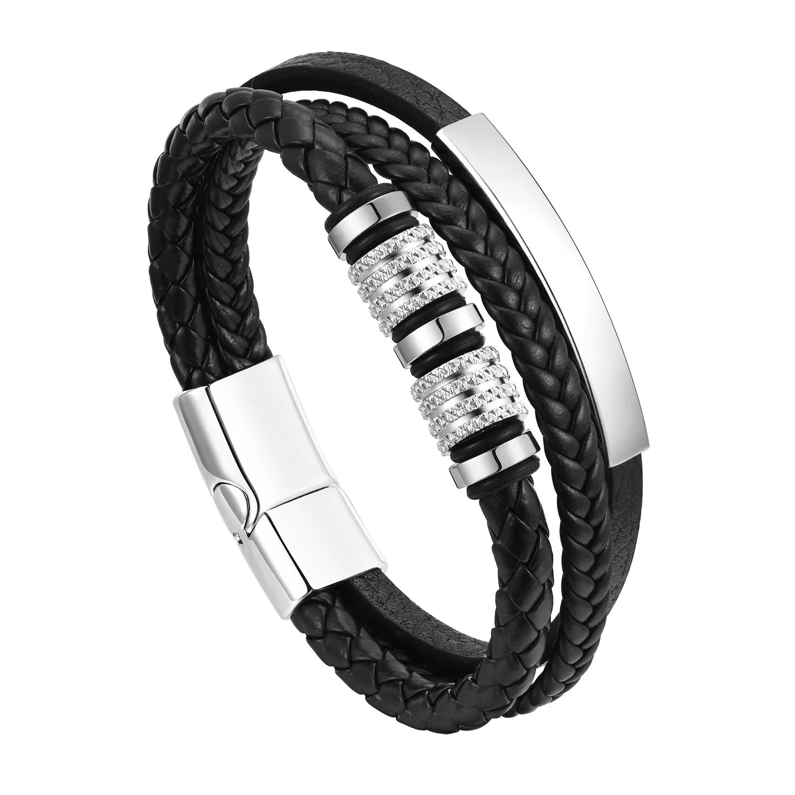 Bracelet Cuir Tressé Personnalisé Homme - Gravure Prénom Texte Triple Tressage Cuir PU Cadeau