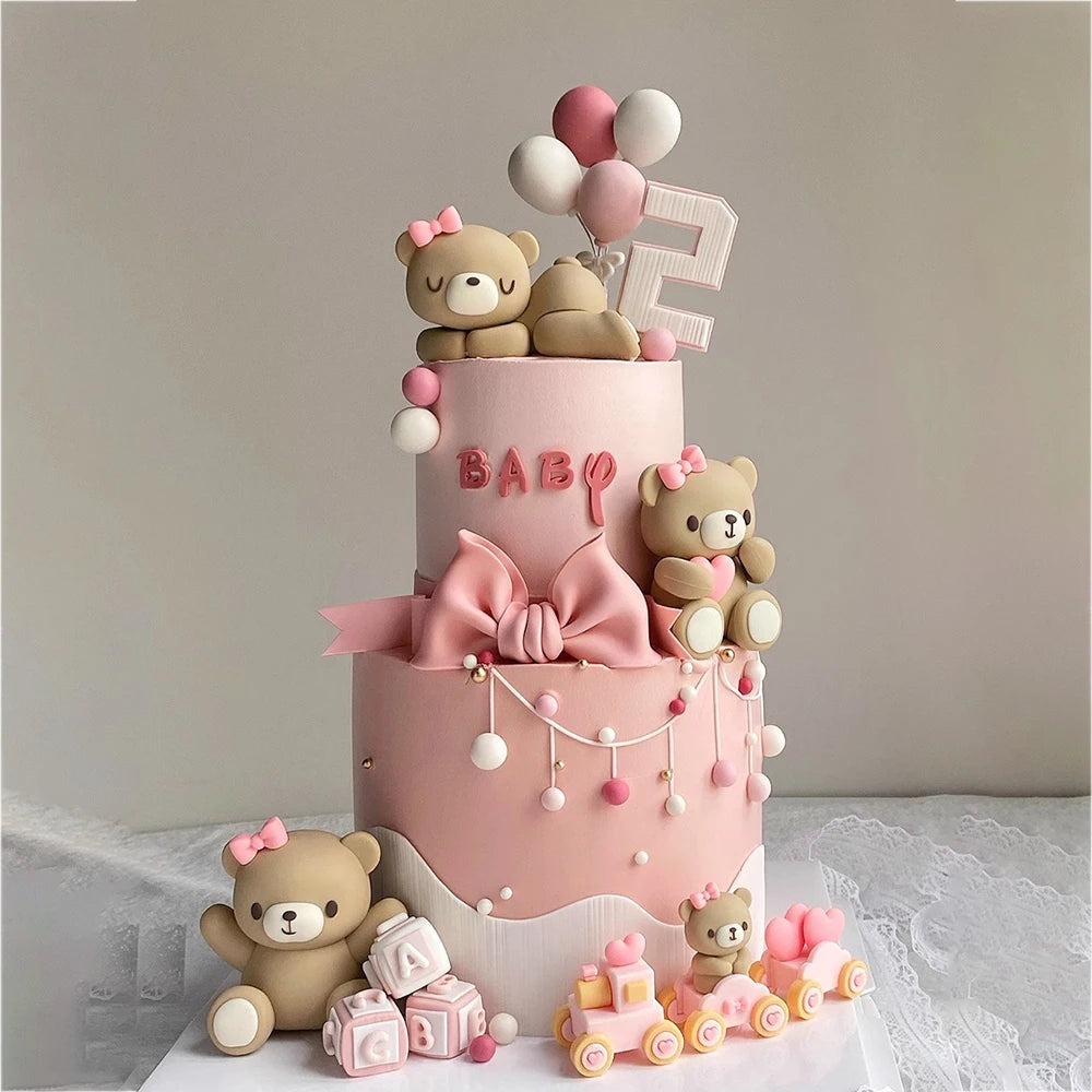 Décoration Gâteau Ourson 3D - Baby Shower & 1er Anniversaire - Rose/Bleu