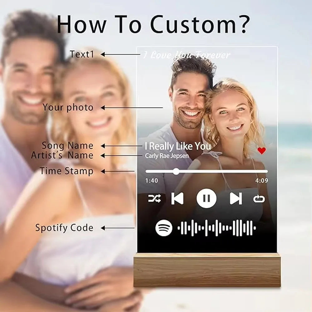 Plaque Musicale Spotify Personnalisée - Cadre Photo Acrylique LED avec Chanson & Photo