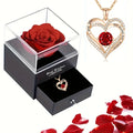 Collier Luxe Zircon Rouge Or Rose avec Coffret Cadeau - Bijou Je t'aime Saint-Valentin Mariage