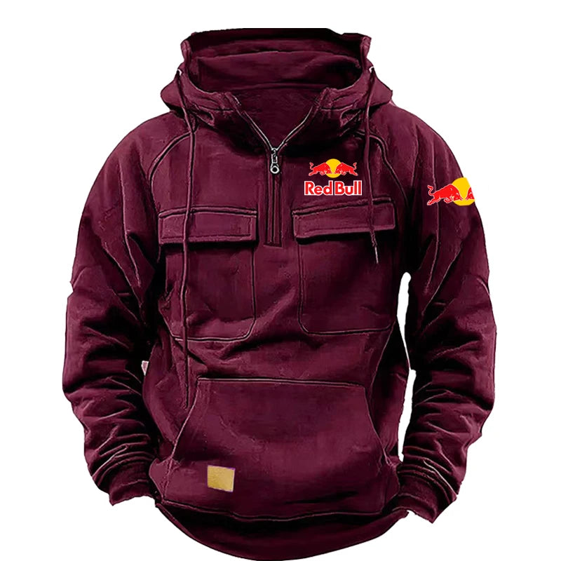 Sweat Capuche Homme Red Bull Rétro Zippé Doublé Polaire - Moto Streetwear