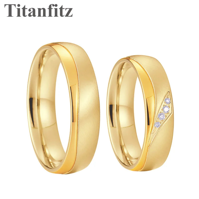 Alliances Mariage Couple Cœur Or 18K Plaqué CZ - Bagues Assorties Homme Femme Fiançailles