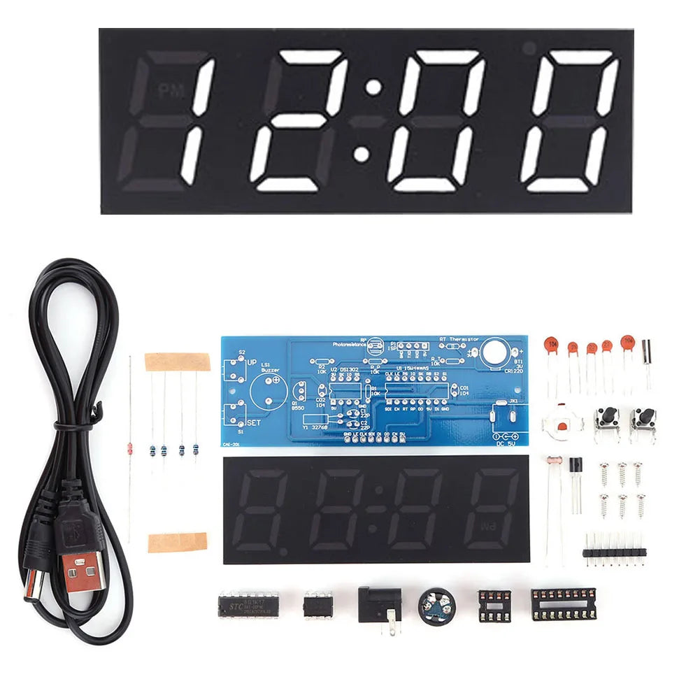 Kit Horloge Numérique LED DIY - Projet Électronique à Souder avec Alarme et Température