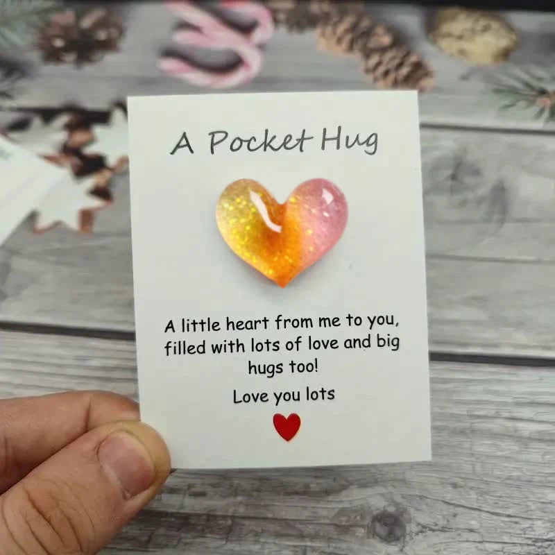 Porte-clés Pocket Hug Résine avec Carte d'Encouragement - Cadeau Amour Famille Amis Soutien Moral