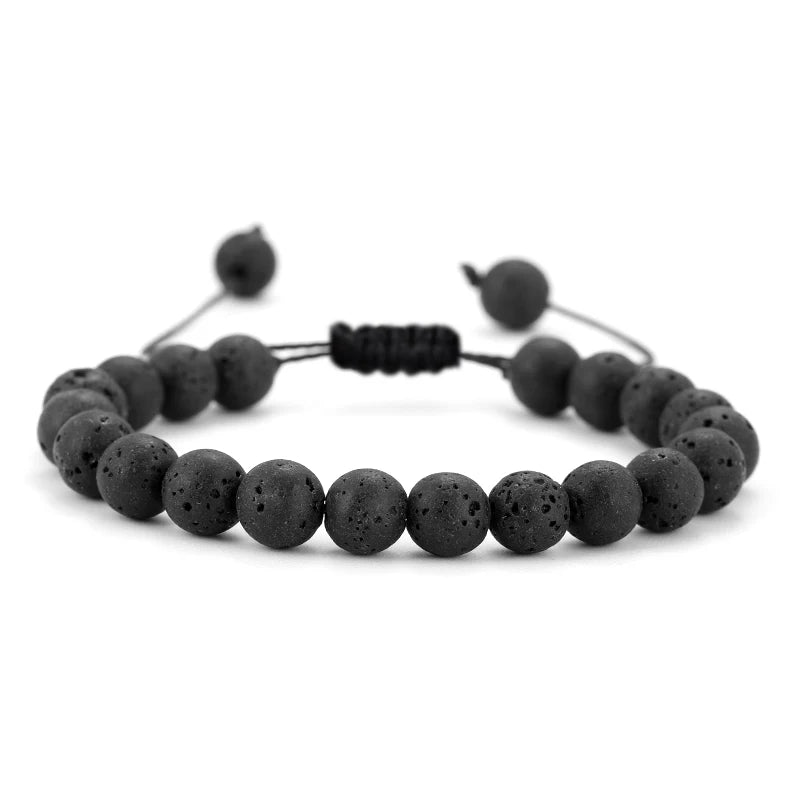 Bracelet Pierre de Lave et Œil de Tigre 8mm - Corde Tressée Ajustable Yoga Guérison Unisexe Bijou Spirituel