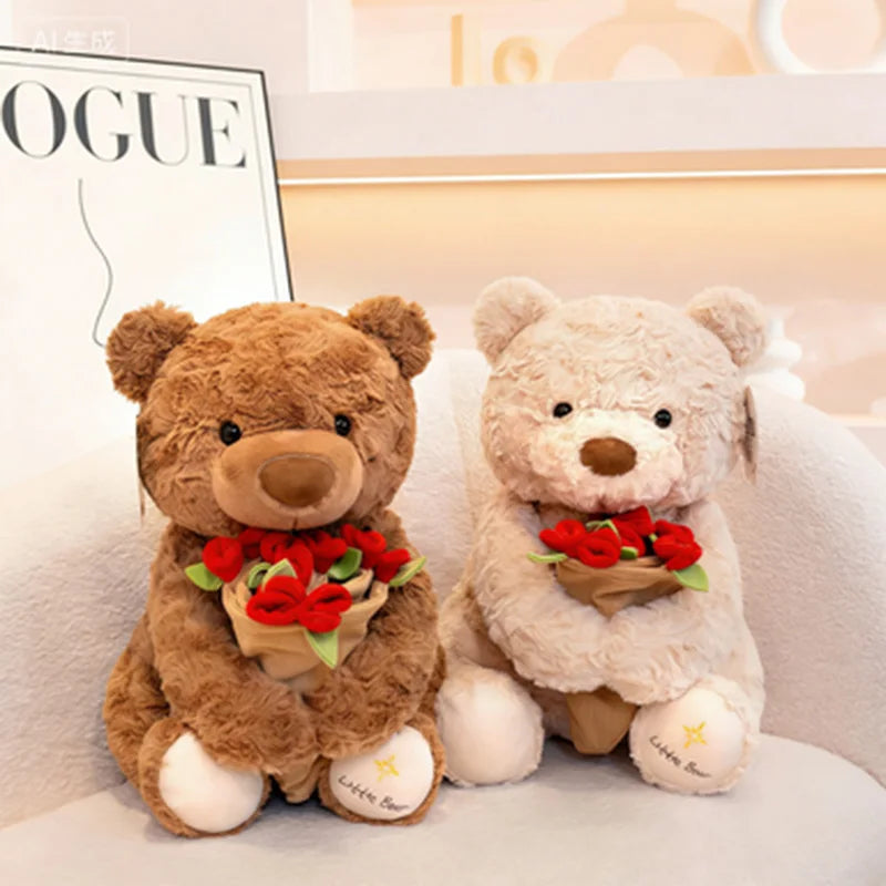 Ours en Peluche avec Roses - Cadeau Romantique Saint-Valentin - Décoration Amour