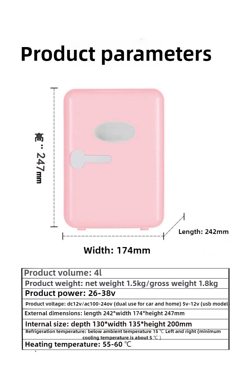 Mini Frigo Beauté 4L Chaud/Froid - Réfrigérateur Cosmétiques Portable Maison et Voiture