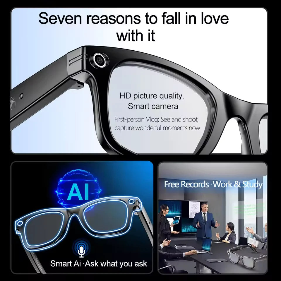 Lunettes Intelligentes AI Caméra 800W - Verres Photochromiques Traduction Smart Enregistrement Vidéo Étanches