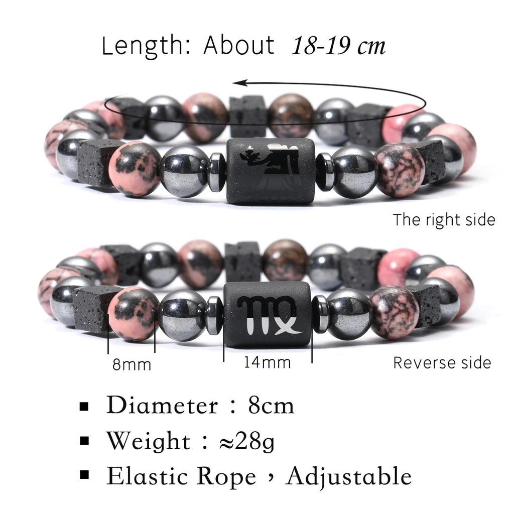 Bracelet Signe Astrologique Pierres Naturelles - 12 Signes Zodiaque Verseau Cancer Vierge Poissons Bijou Unisexe