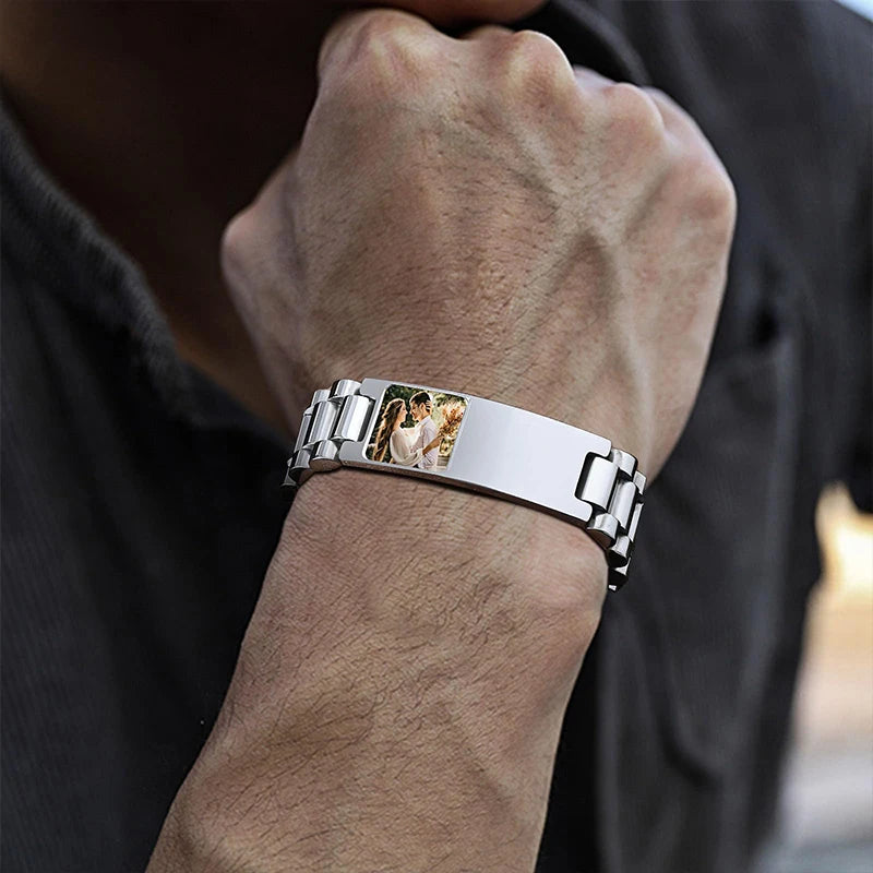 Bracelet Homme Acier Inoxydable Personnalisé - Photo & Gravure | Maillons Ajustables