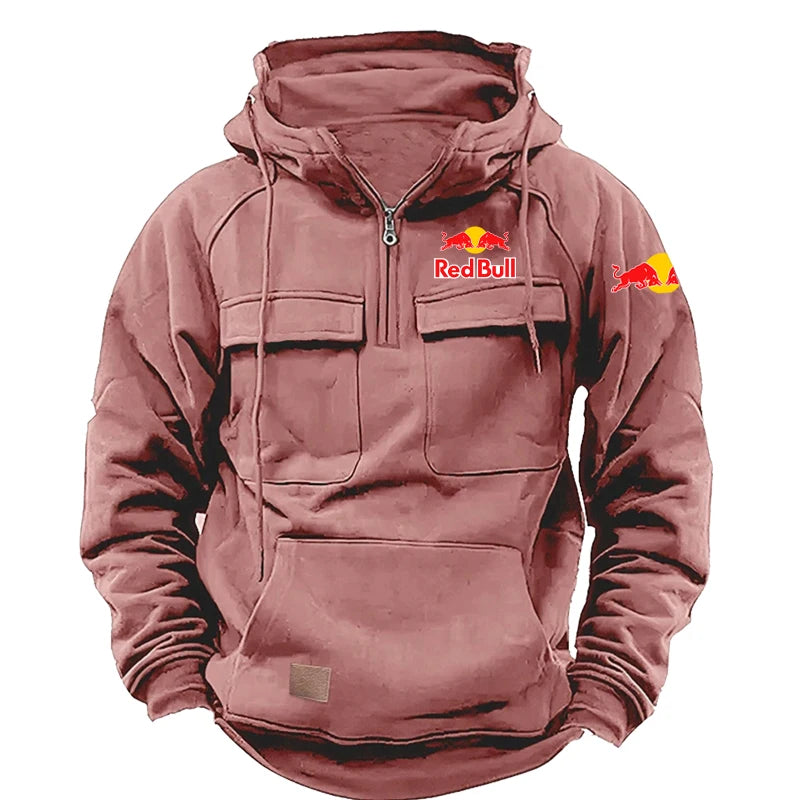 Sweat Capuche Homme Red Bull Rétro Zippé Doublé Polaire - Moto Streetwear