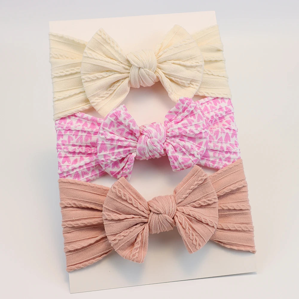 Set 3 Bandeaux Bébé Fille Élastiques avec Nœuds - Accessoires Cheveux Nouveau-né Turban Doux