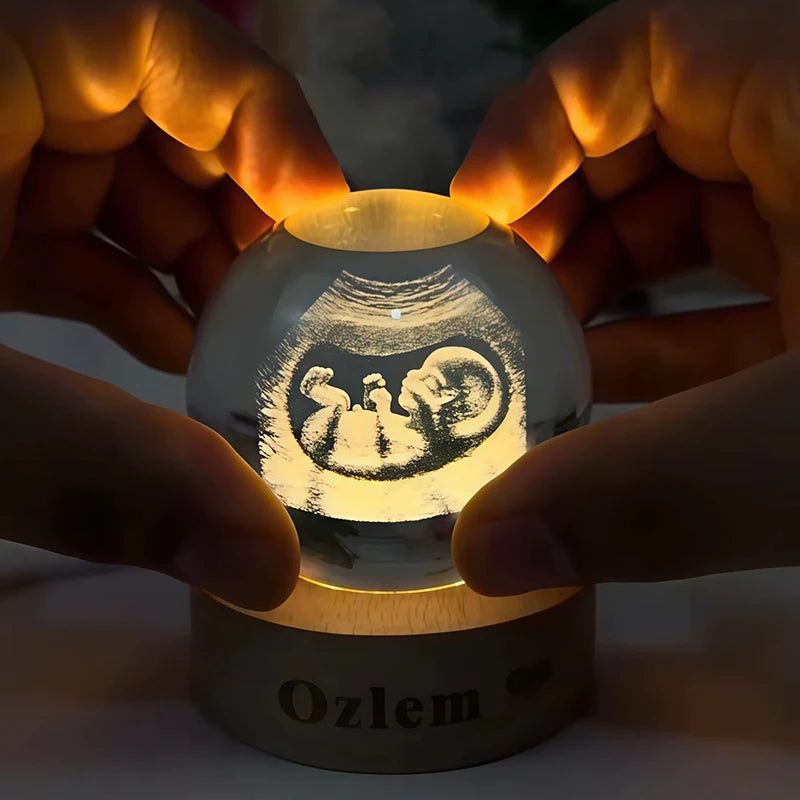 Boule Cristal Photo Bébé Échographie Gravure Laser 2D 8cm - Souvenir Naissance