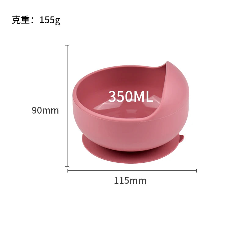Bol Bébé Silicone 350ml avec Ventouse Anti-Renversement - Design Escargot Rose pour Apprentissage Autonomie
