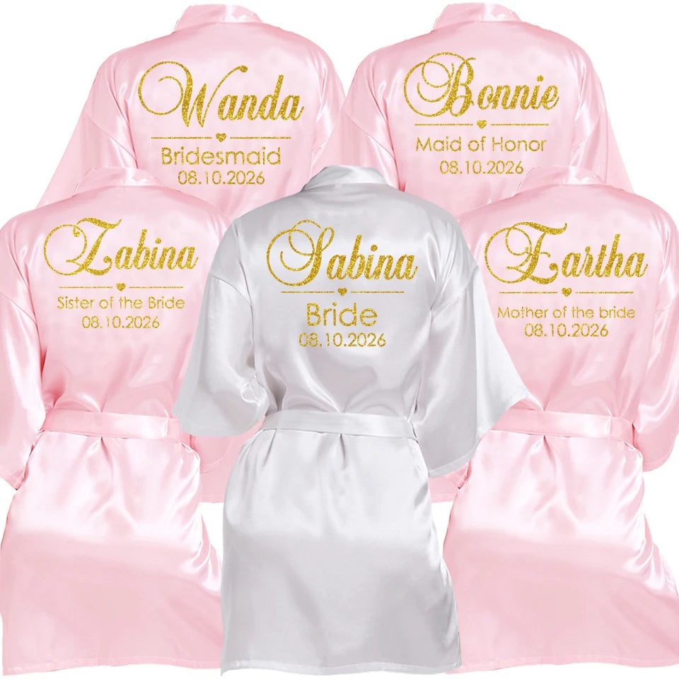 Peignoir Mariée Personnalisé Soie - Robe Demoiselle d'Honneur avec Prénom & Date | Gris Argenté