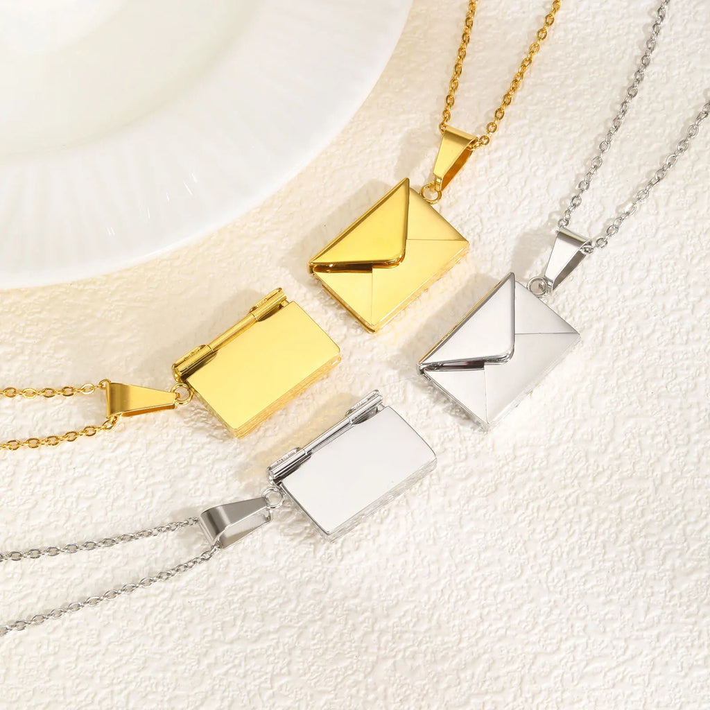 Collier Médaillon Photo Enveloppe Lettre d'Amour - Pendentif Personnalisé Femme