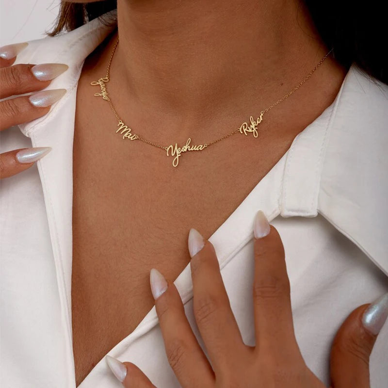 Collier Famille Personnalisé 1-9 Prénoms Acier Inoxydable - Bijou Gravure Multi-Prénoms Cadeau Maman