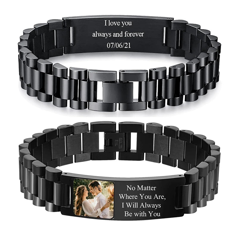 Bracelet Homme Acier Inoxydable Personnalisé - Photo & Gravure | Maillons Ajustables