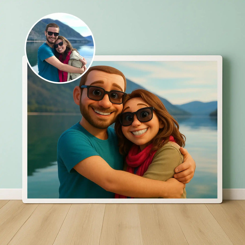 Portrait Cartoon Personnalisé Photo - Poster Mural Famille Couple - Cadeau Unique