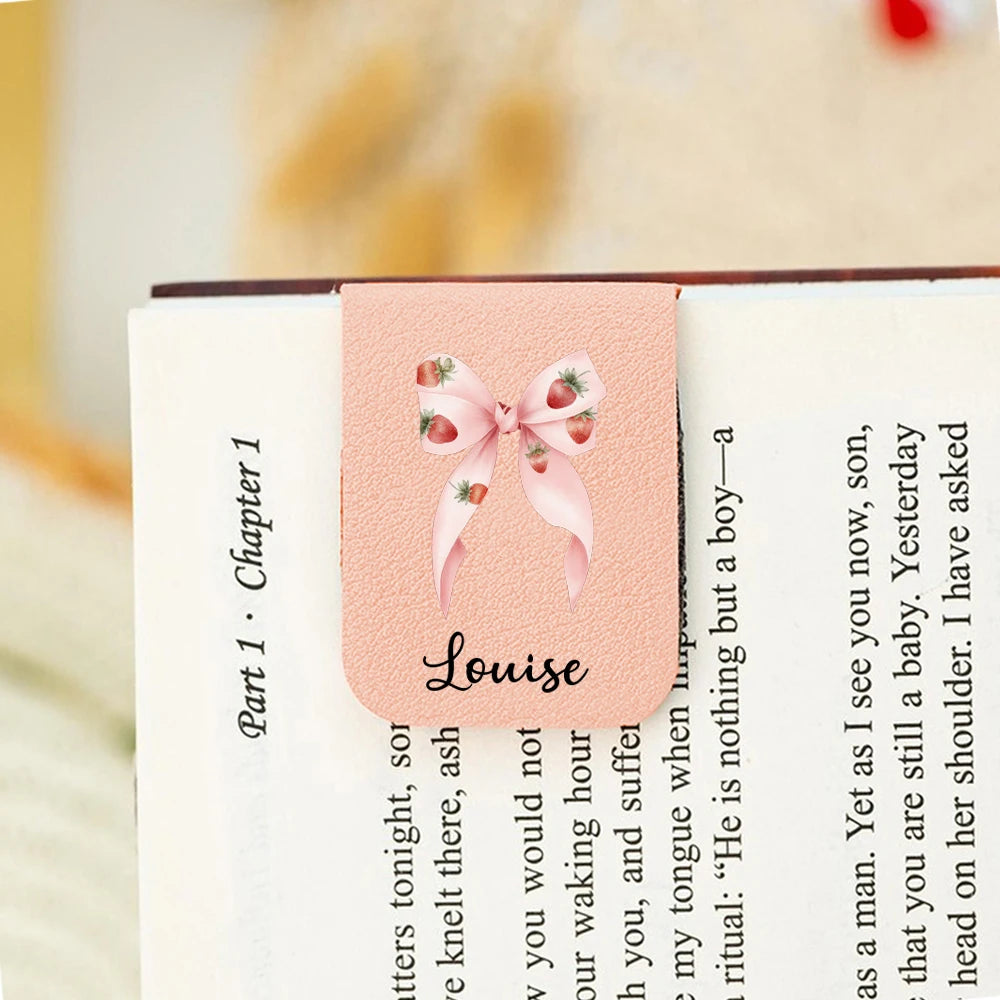 Marque-Page Personnalisé Cuir Nœud Magnétique Prénom - Cadeau Lecteur