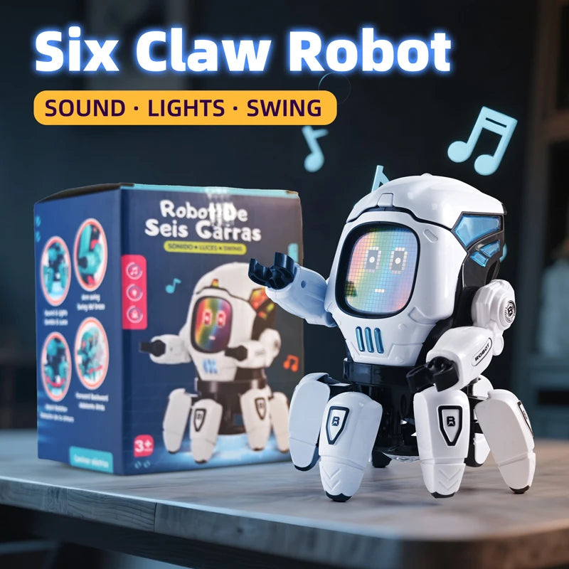 Robot Dansant LED Musical Pieuvre 6 Pattes - Jouet Éducatif Enfant Cadeau Anniversaire