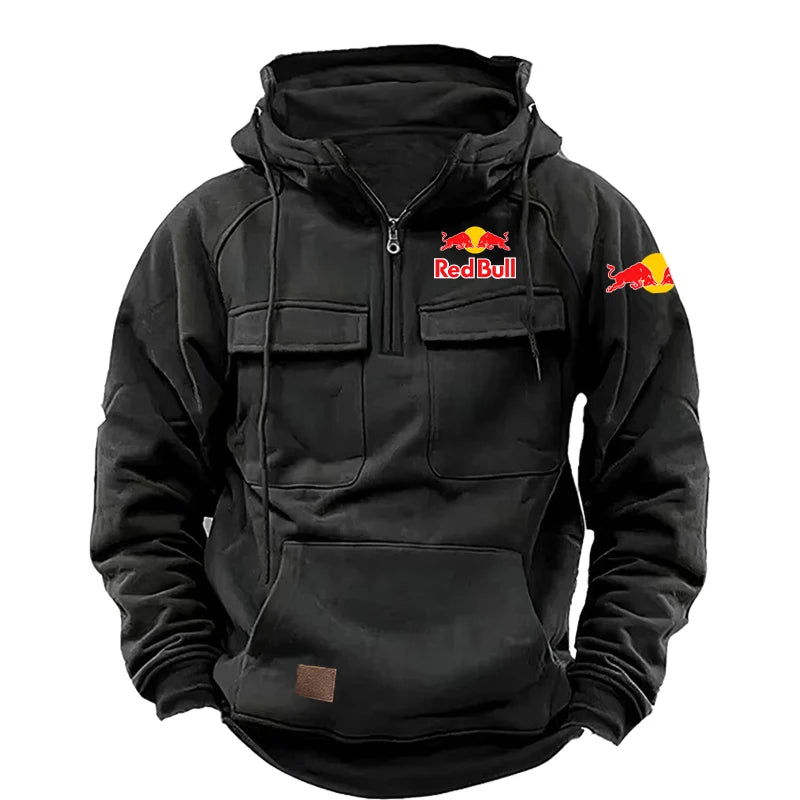 Sweat Capuche Homme Red Bull Rétro Zippé Doublé Polaire - Moto Streetwear