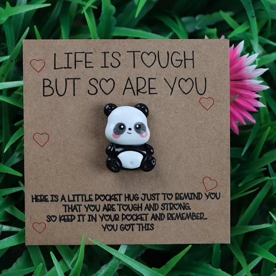 Porte-clés Panda Résine avec Carte Pocket Hug - Cadeau Motivant Citation Inspirante Amis & Famille