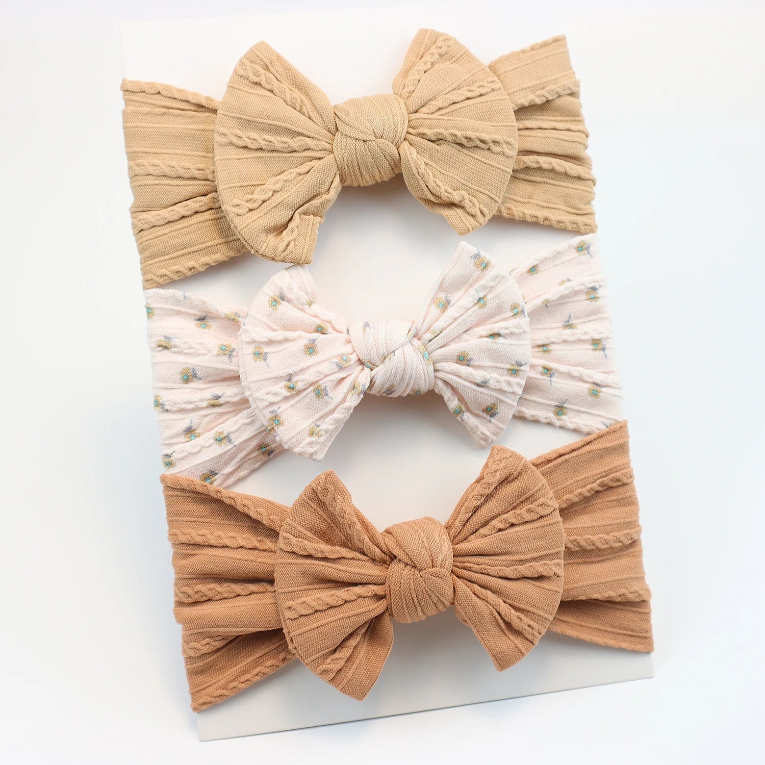 Set 3 Bandeaux Bébé Fille Élastiques avec Nœuds - Accessoires Cheveux Nouveau-né Turban Doux