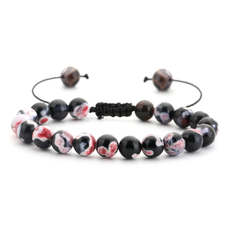 Bracelet Pierre de Lave et Œil de Tigre 8mm - Corde Tressée Ajustable Yoga Guérison Unisexe Bijou Spirituel