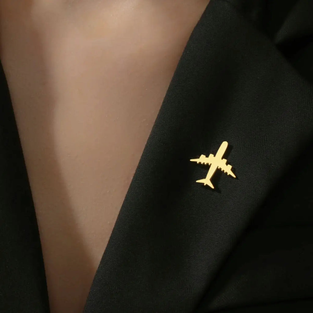 Broche Avion Personnalisée Gravure Prénom - Bijou Aviation Acier Inoxydable Cadeau Pilote