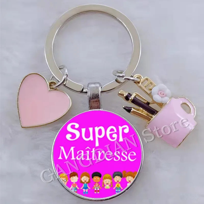 Porte-Clés Merci Maîtresse - Cadeau Fin d'Année Scolaire Personnalisable