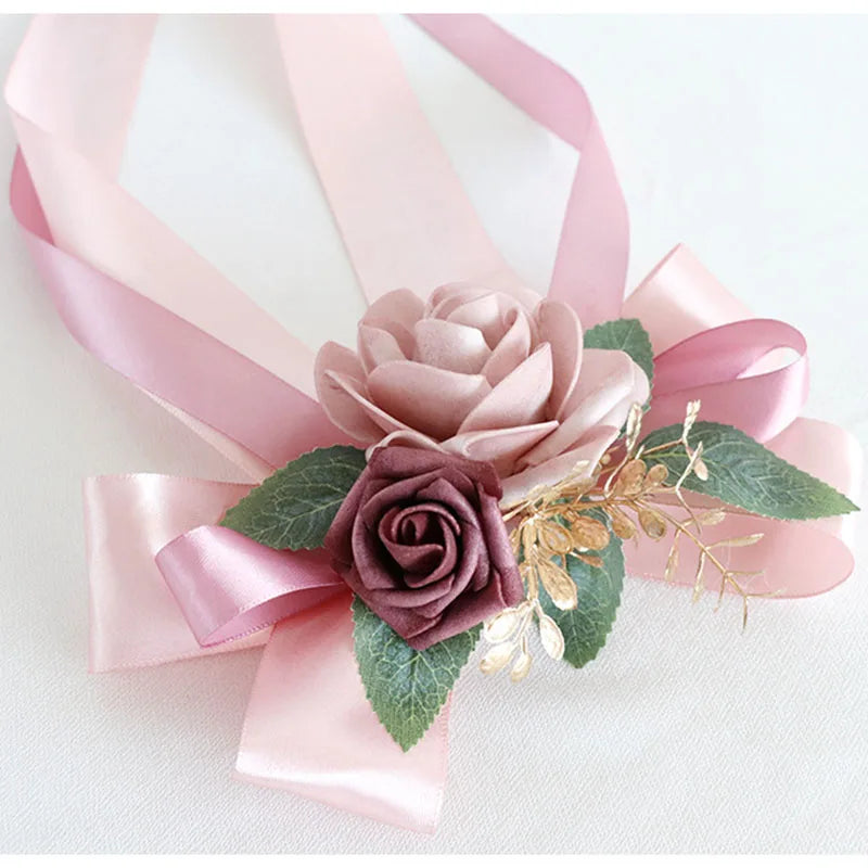 Décorations Florales Voiture Mariage 6 Pièces Poignées Rétroviseurs - Blanc/Rose