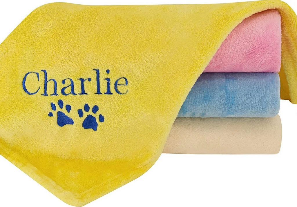 Couverture Personnalisée Brodée pour Chien Chat - Plaid Velours Confortable avec Nom - Lit Auto
