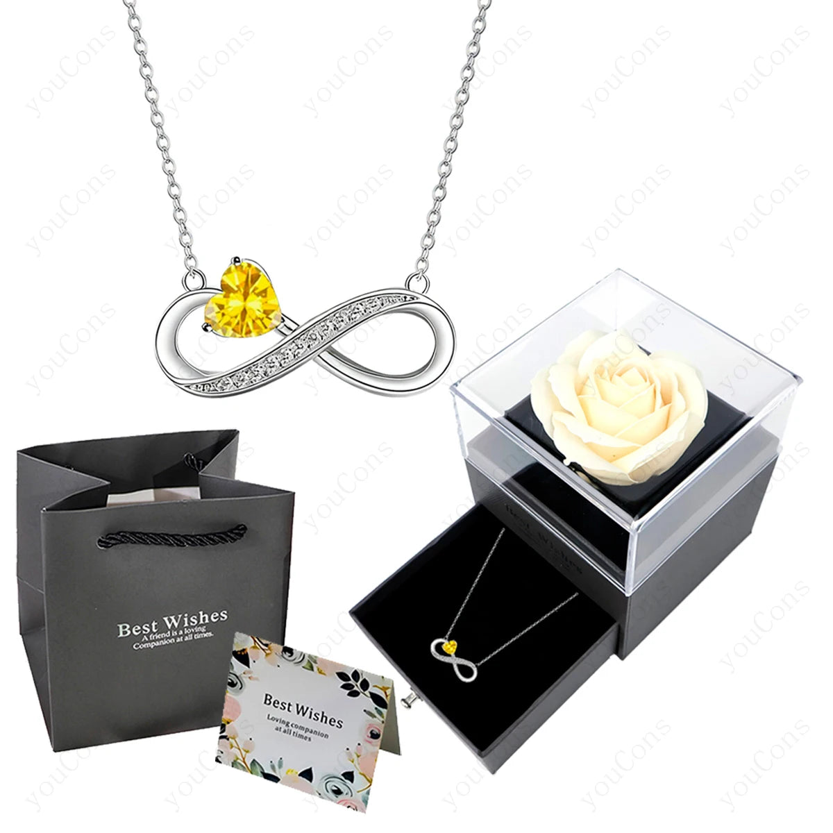 Collier Cœur Rose Luxe avec Boîte de Roses - Pendentif Zircon Saint-Valentin Mariage Cadeau Femme