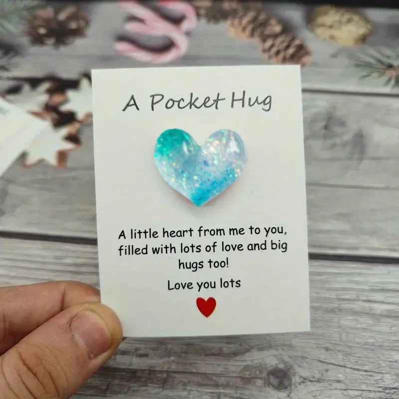 Porte-clés Pocket Hug Résine avec Carte d'Encouragement - Cadeau Amour Famille Amis Soutien Moral