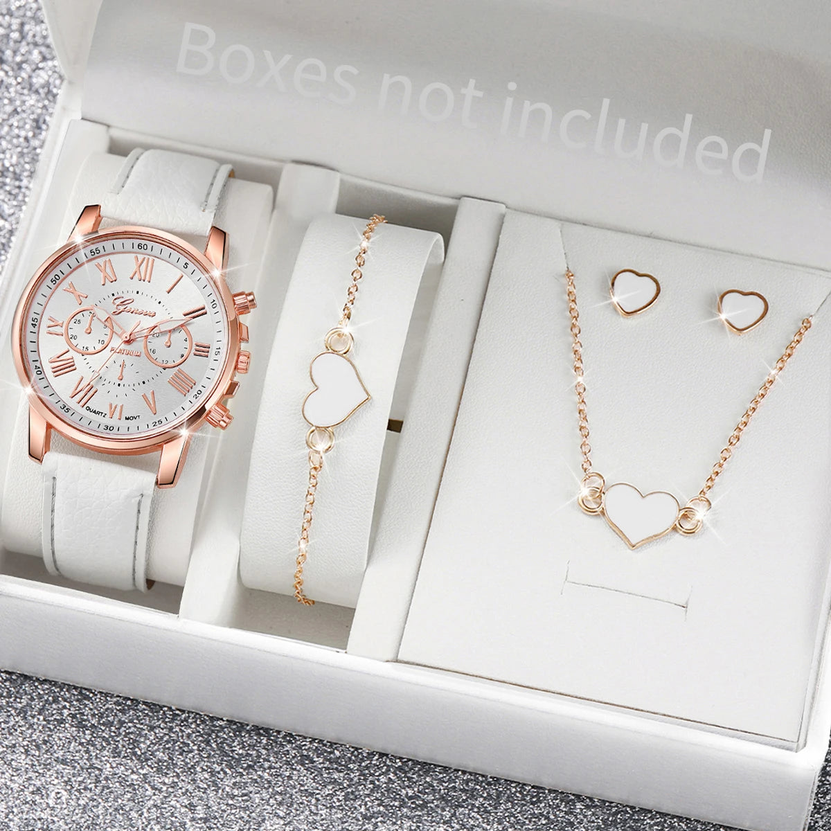 Coffret Montre Femme Quartz & Bijoux Cœur - Set 5/6 Pièces